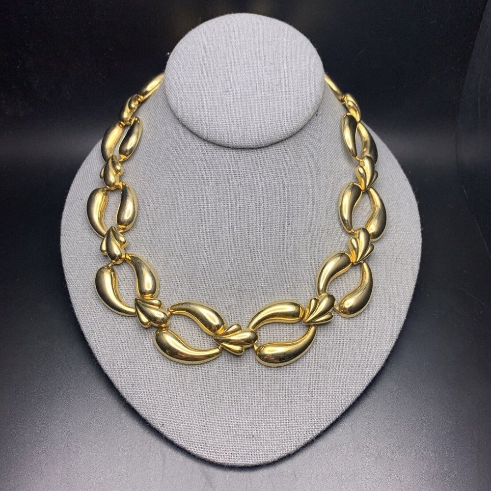 Chunky Link Collar Necklace Vintage Swirl Classic Bold Polished 18 Inch